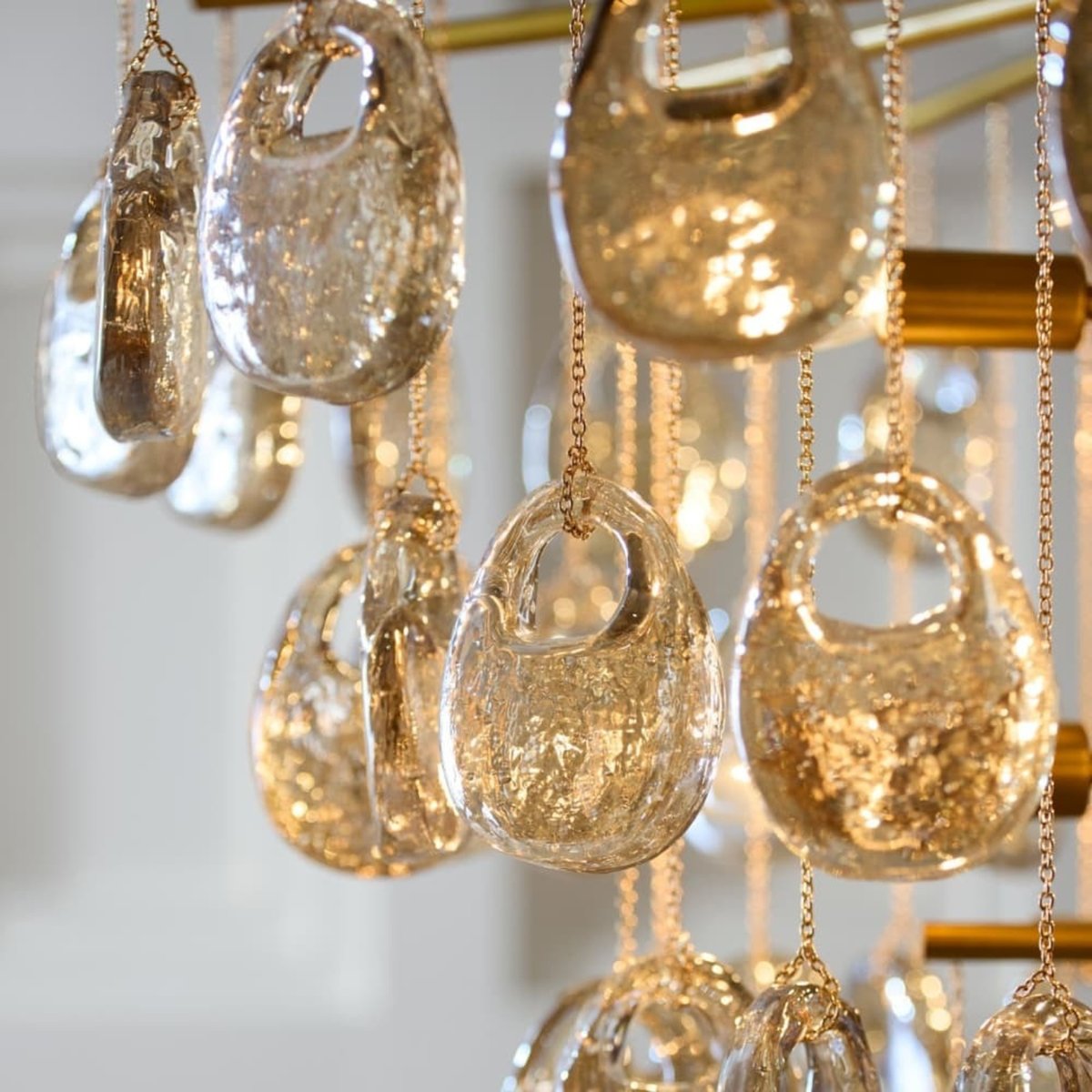 Modern Cascading Amber Glass Drop Chandelier material and finish detail