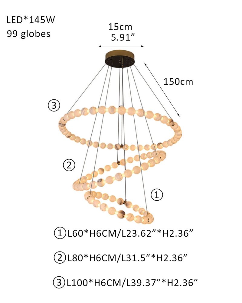 Modern Pearl Alabaster Necklace Circle Triple Chandelier with Dia 60+80+100cm by Bling Lighting Studio