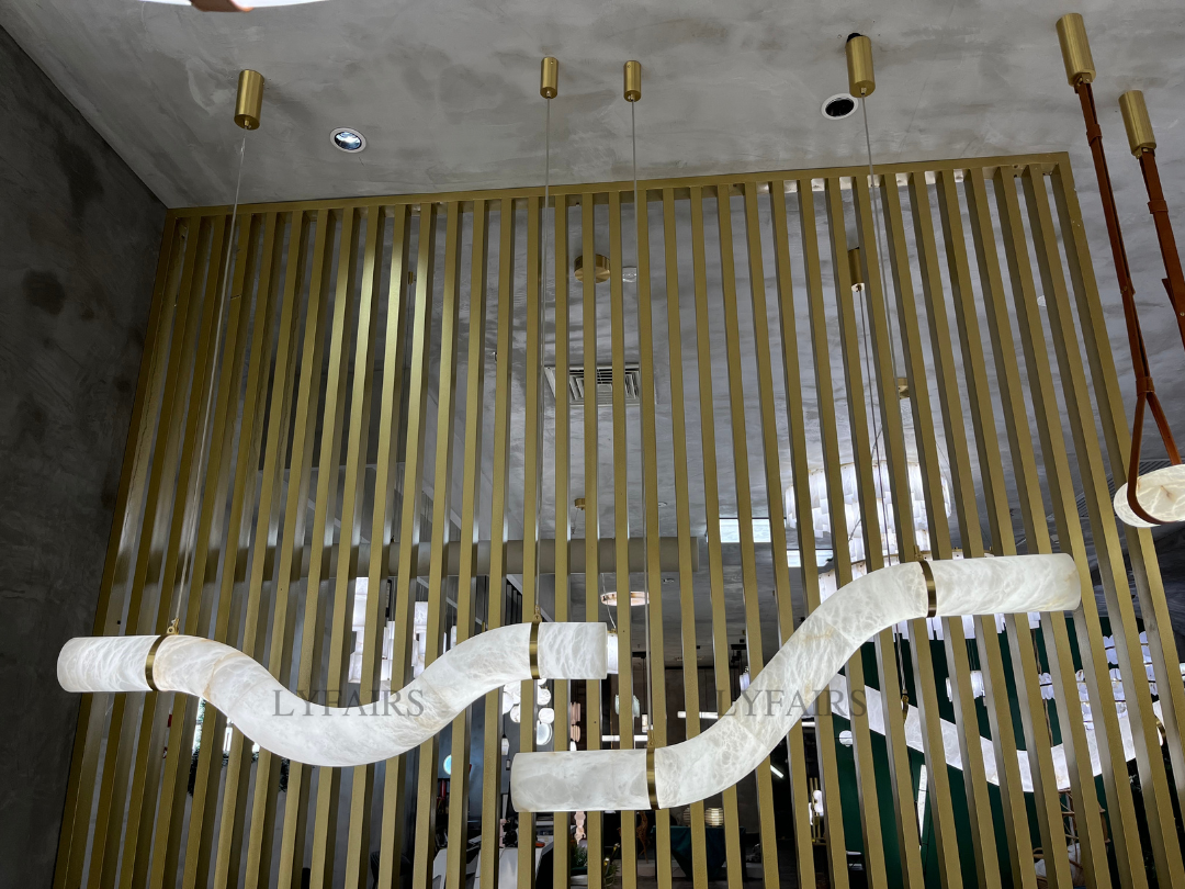 Modern Alabaster Curved Chandelier for Living/Dining Room by Bling Lighting Studio