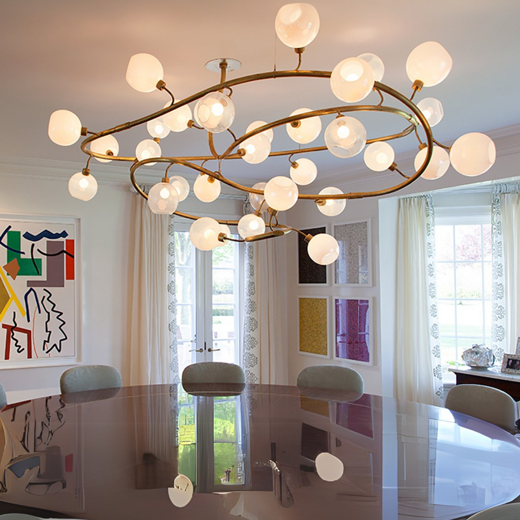 Modern Spiral Branch Glass Globe Chandelier for Low Ceiling Living Room or Dining Room by Bling Lighting Studio