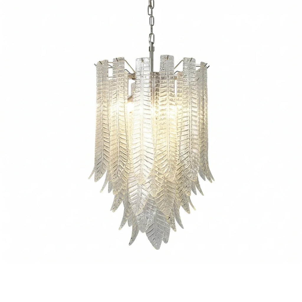 Leaf-Textured Layered Glass Chandelier by Bling Lighting Studio