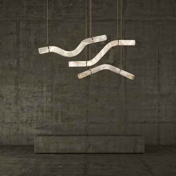 Modern Alabaster Curved Chandelier for Living/Dining Room by Bling Lighting Studio