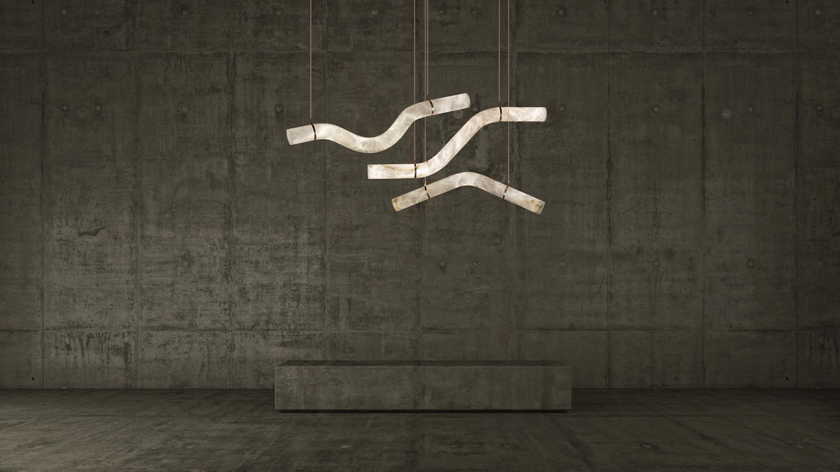Glacera Simplicity Alabaster Curved Chandelier by Bling Lighting Studio