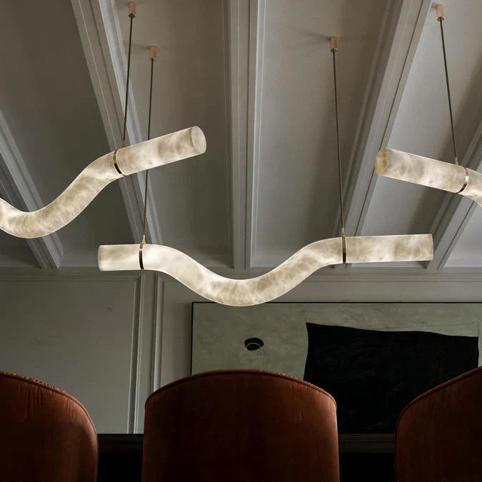 Modern Alabaster Curved Chandelier for Living/Dining Room by Bling Lighting Studio