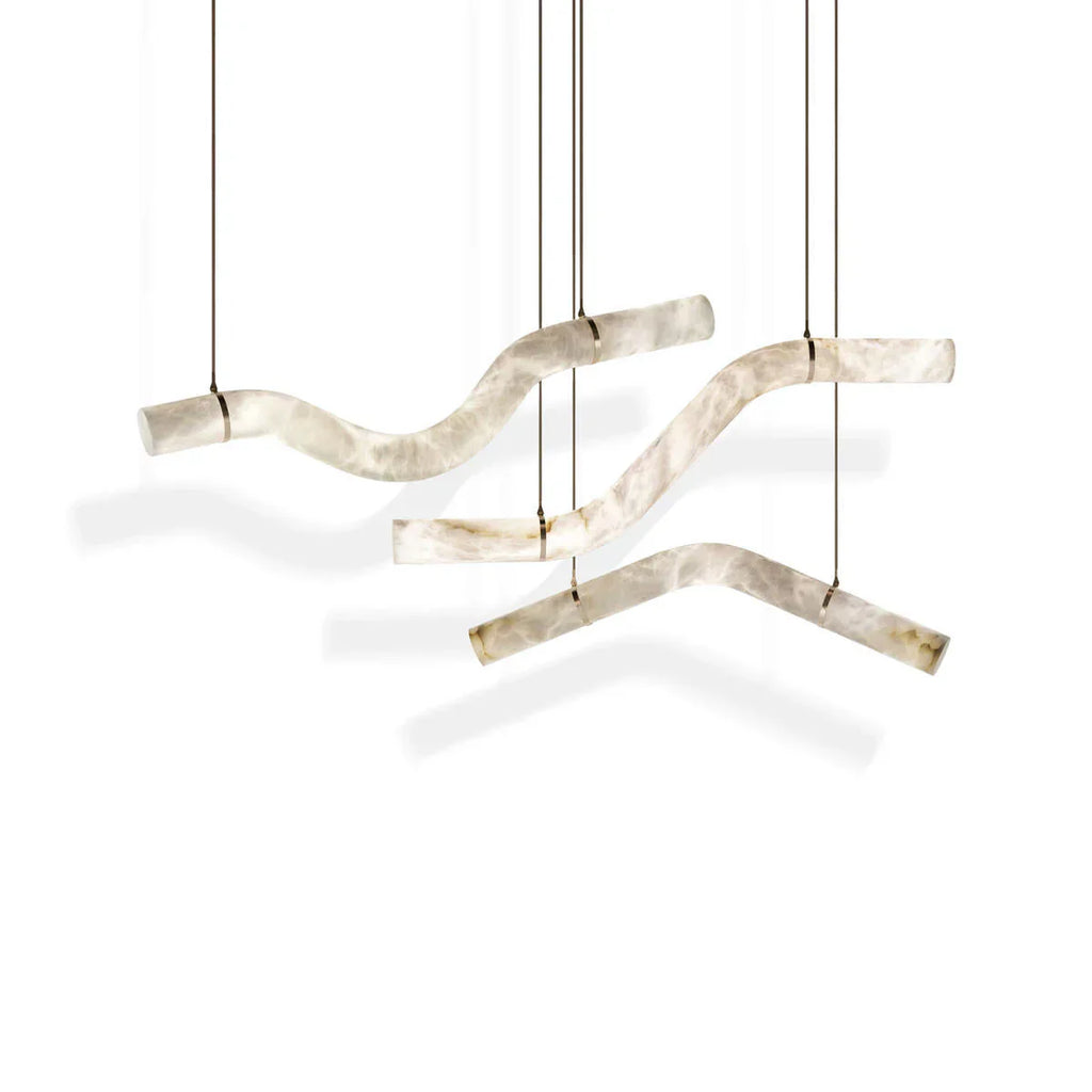 Modern Alabaster Curved Chandelier for Living/Dining Room by Bling Lighting Studio
