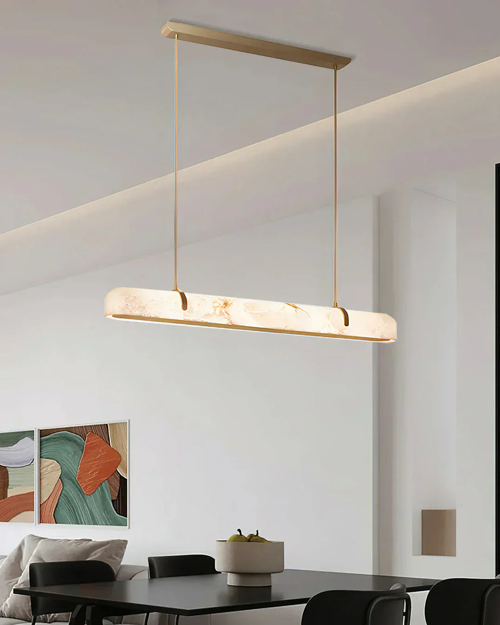 Linear Alabaster Chandelier, Kitchen Island Pendant Light by Bling Lighting Studio
