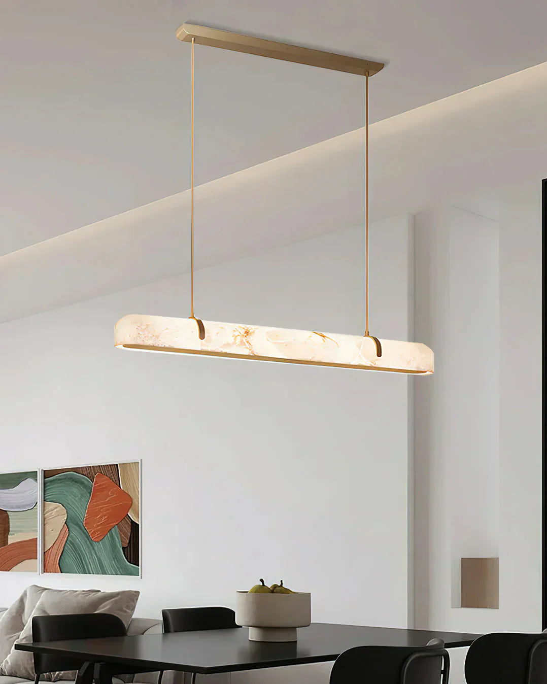 Linear Alabaster Chandelier, Kitchen Island Pendant Light by Bling Lighting Studio