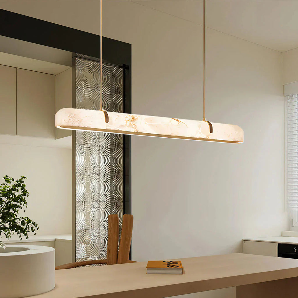 Linear Alabaster Chandelier, Kitchen Island Pendant Light by Bling Lighting Studio