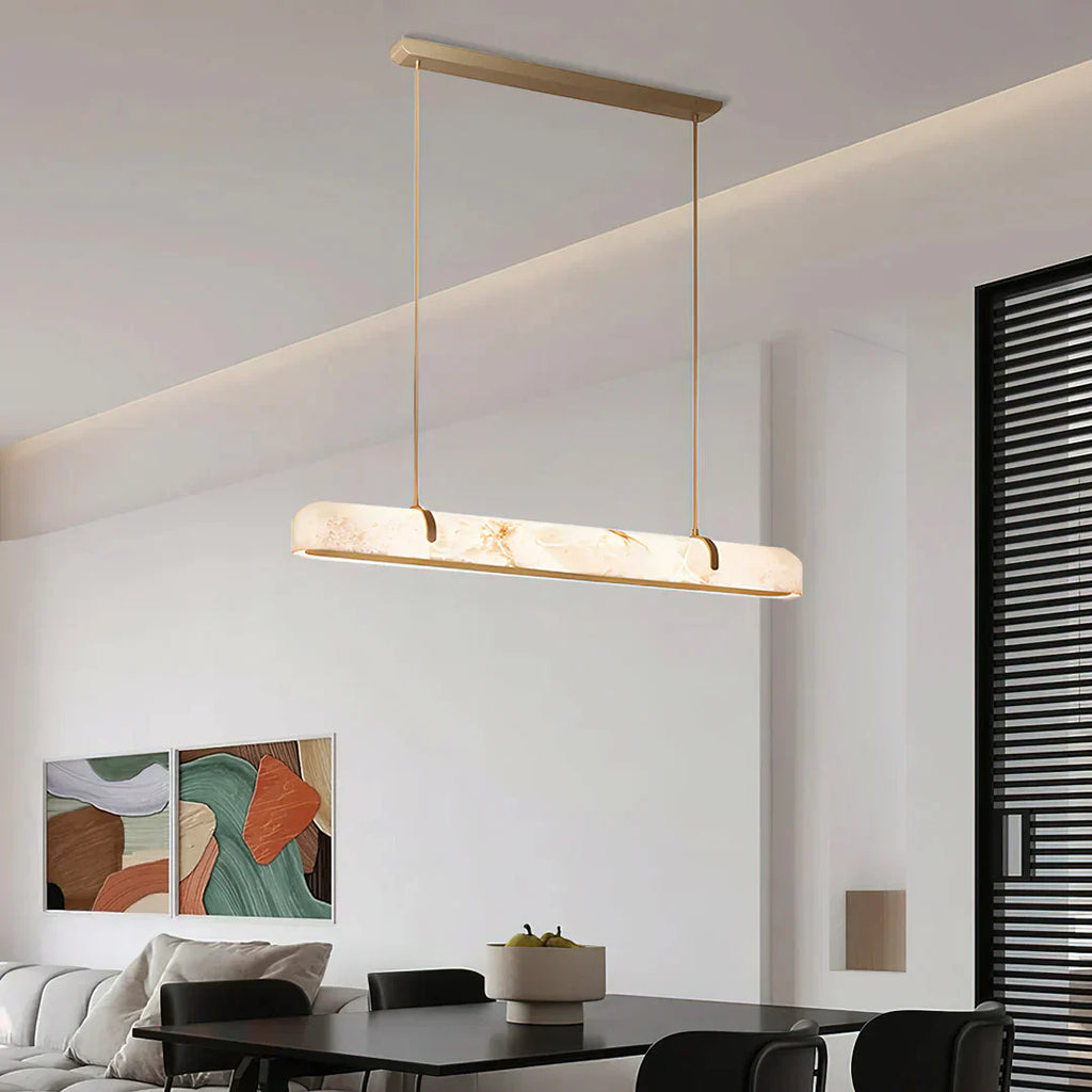 Linear Alabaster Chandelier, Kitchen Island Pendant Light by Bling Lighting Studio