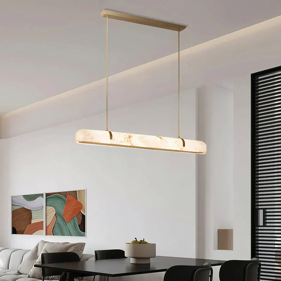 Linear Alabaster Chandelier, Kitchen Island Pendant Light by Bling Lighting Studio