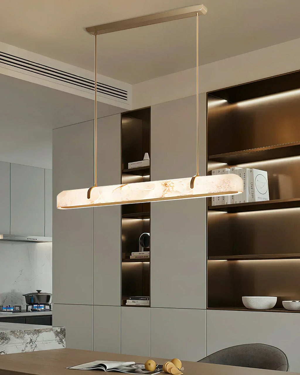 Linear Alabaster Chandelier, Kitchen Island Pendant Light by Bling Lighting Studio