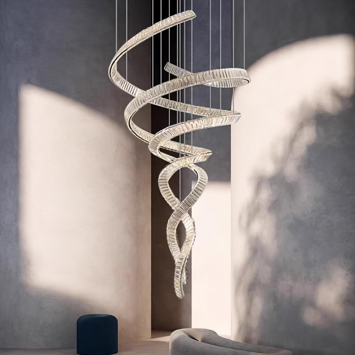 Tall Twisting Glass Staircase Chandelier product image