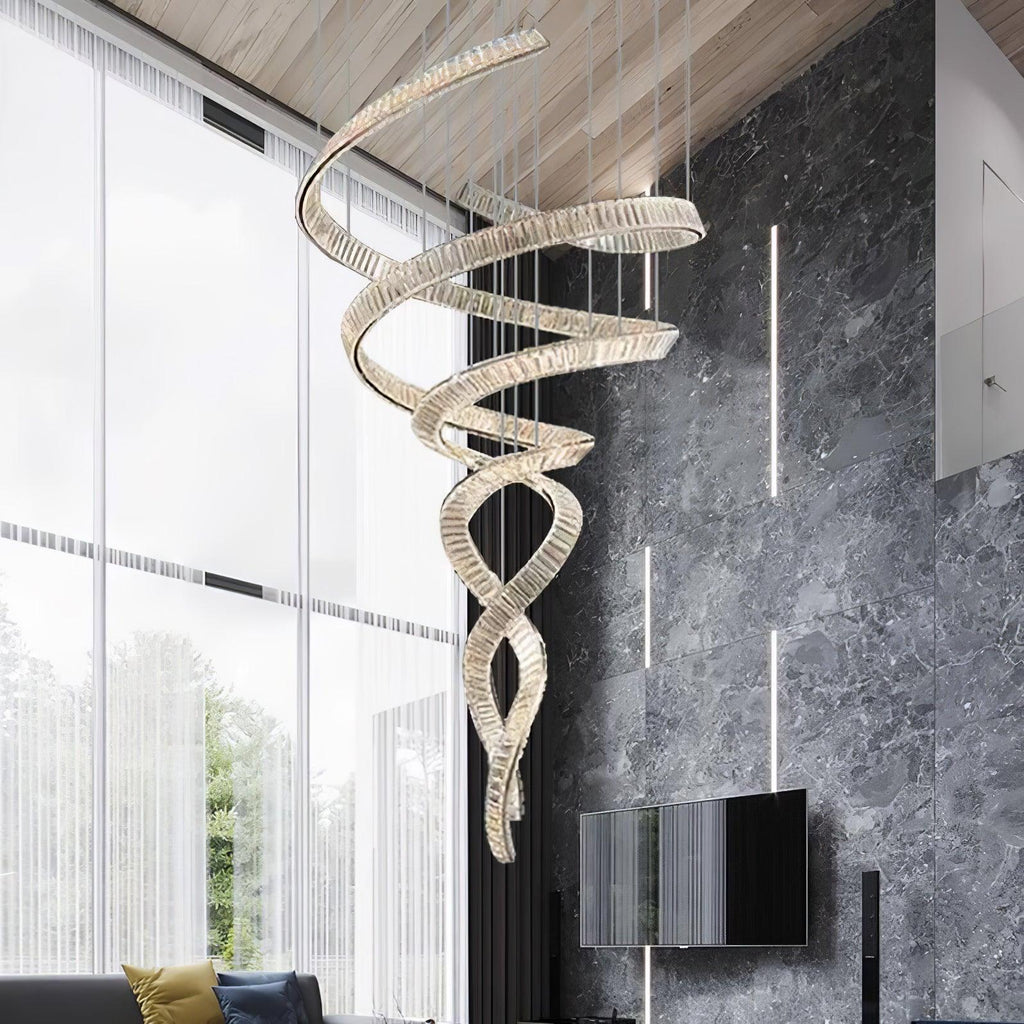 Tall Twisting Glass Staircase Chandelier product image