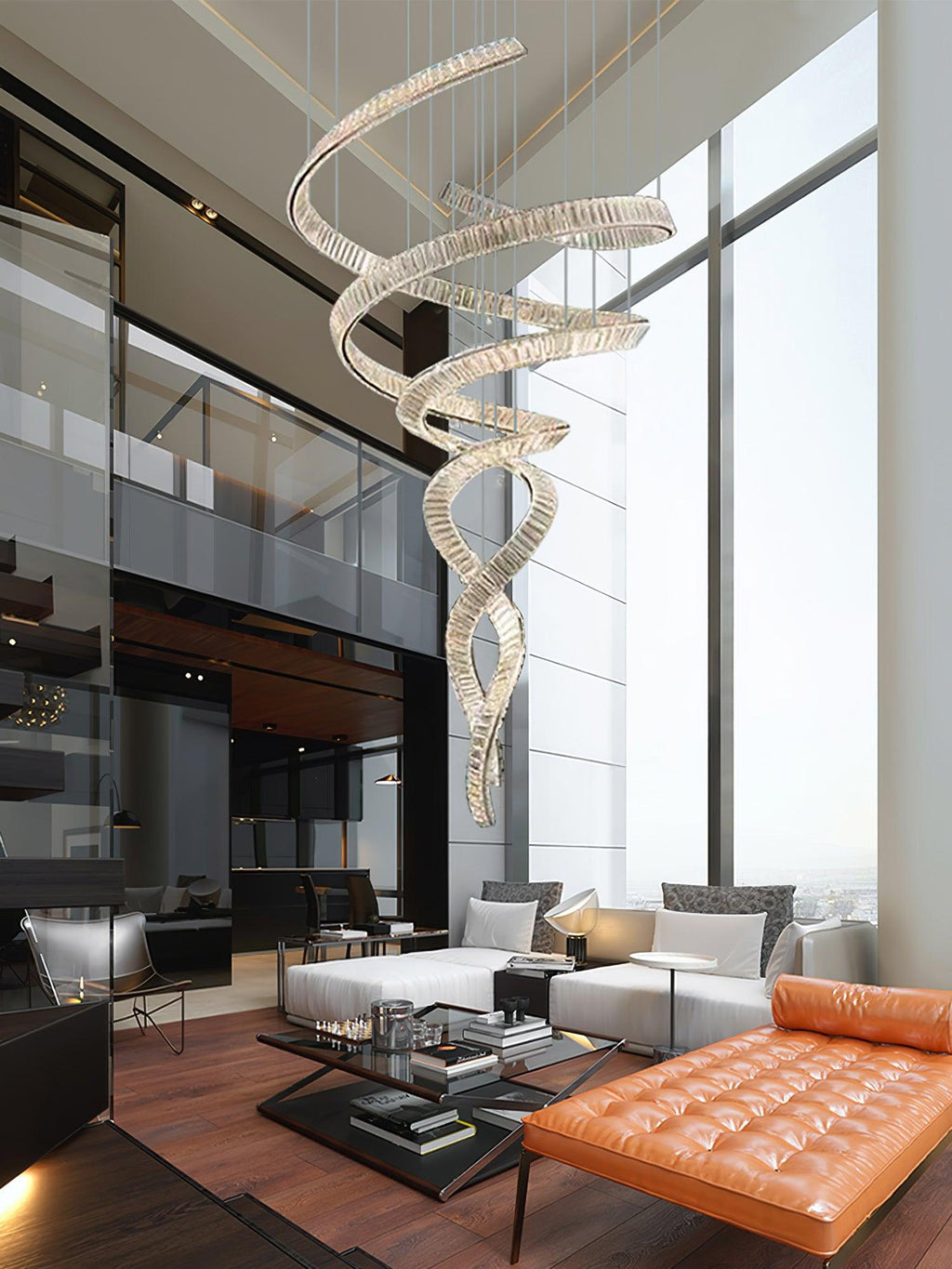 Tall Twisting Glass Staircase Chandelier product image
