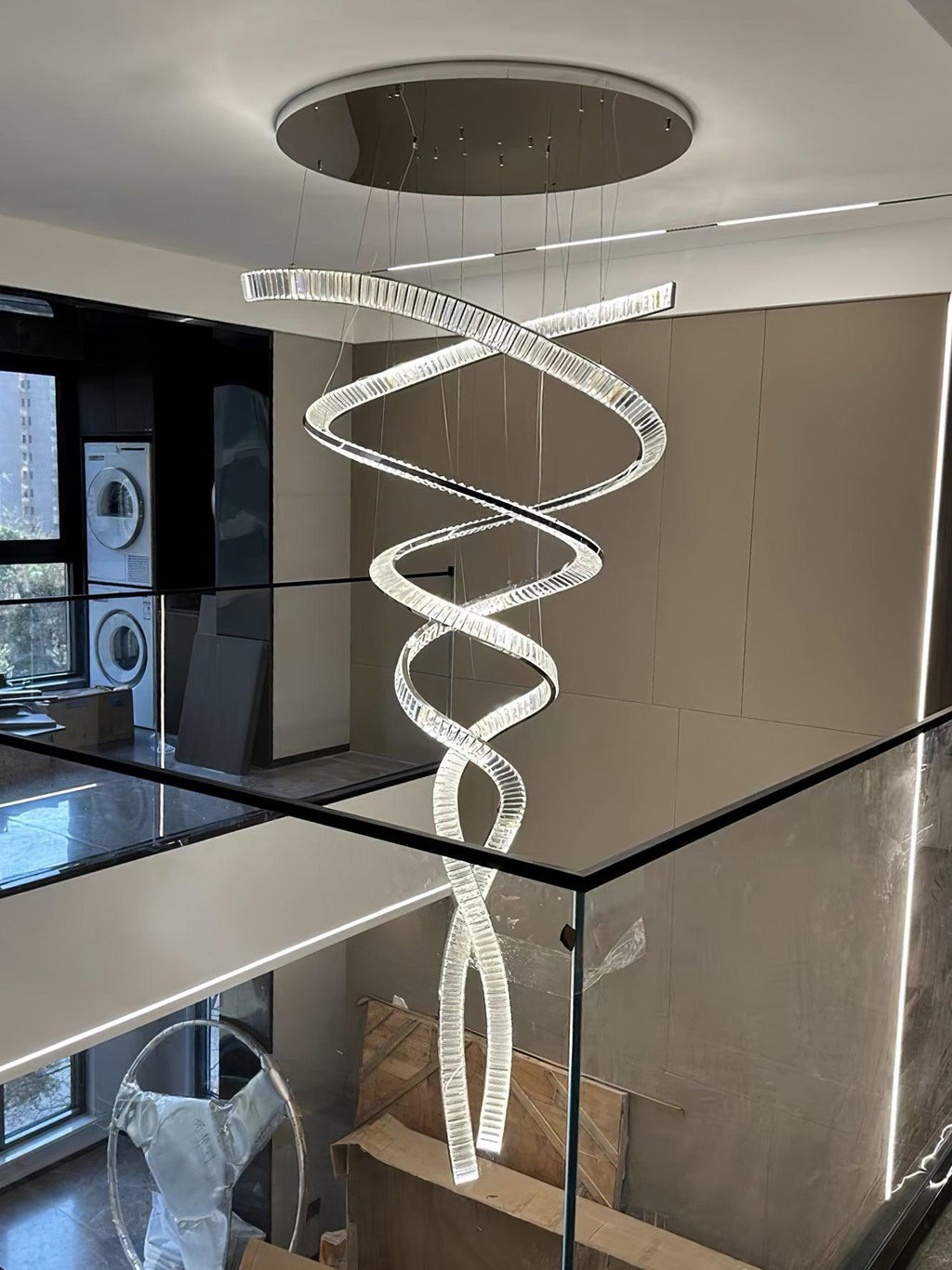 Tall Twisting Glass Staircase Chandelier product image