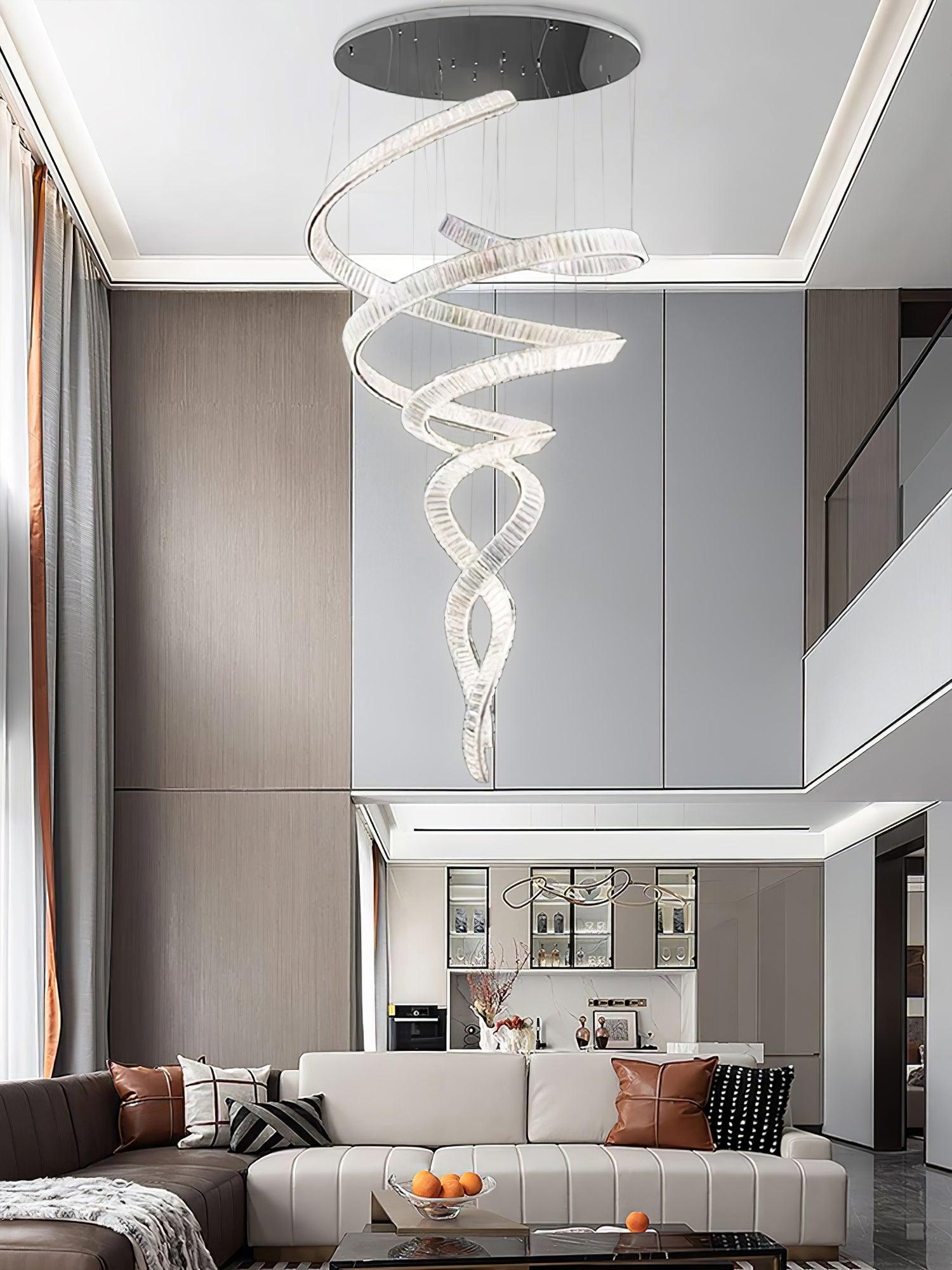 Tall Twisting Glass Staircase Chandelier product image