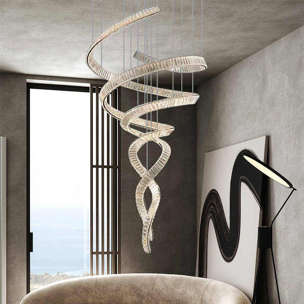 Tall Twisting Glass Staircase Chandelier additional product view