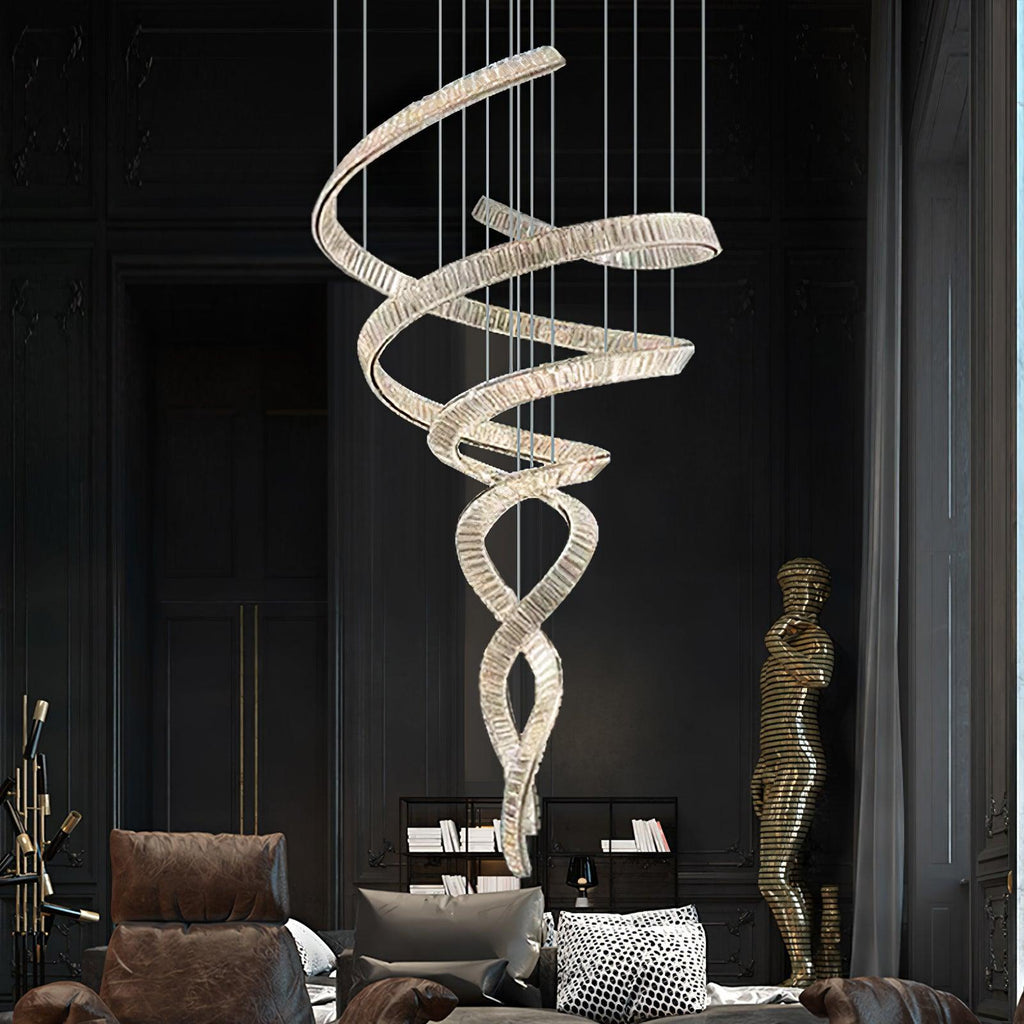 Tall Twisting Glass Staircase Chandelier product image