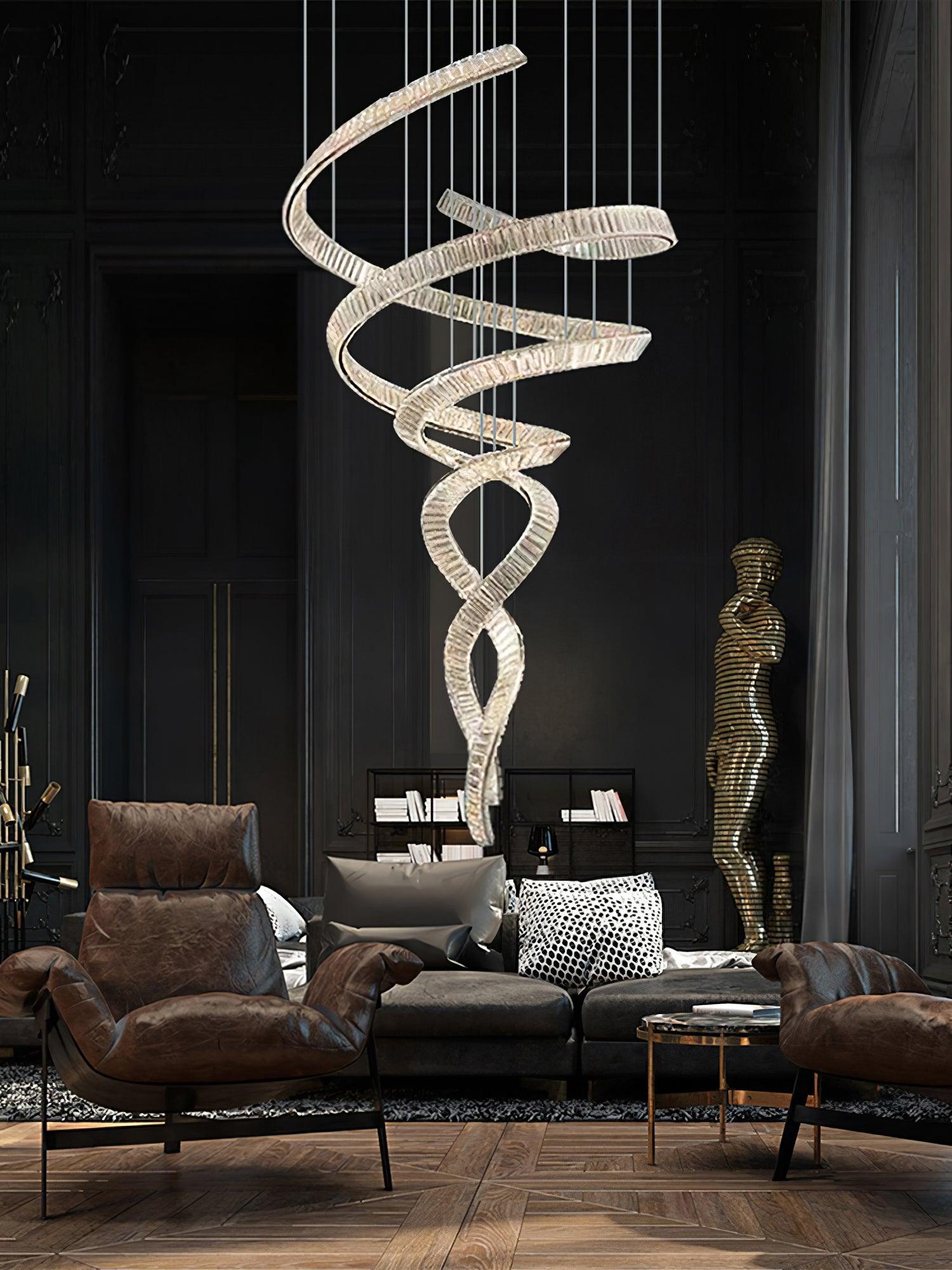 Tall Twisting Glass Staircase Chandelier product image
