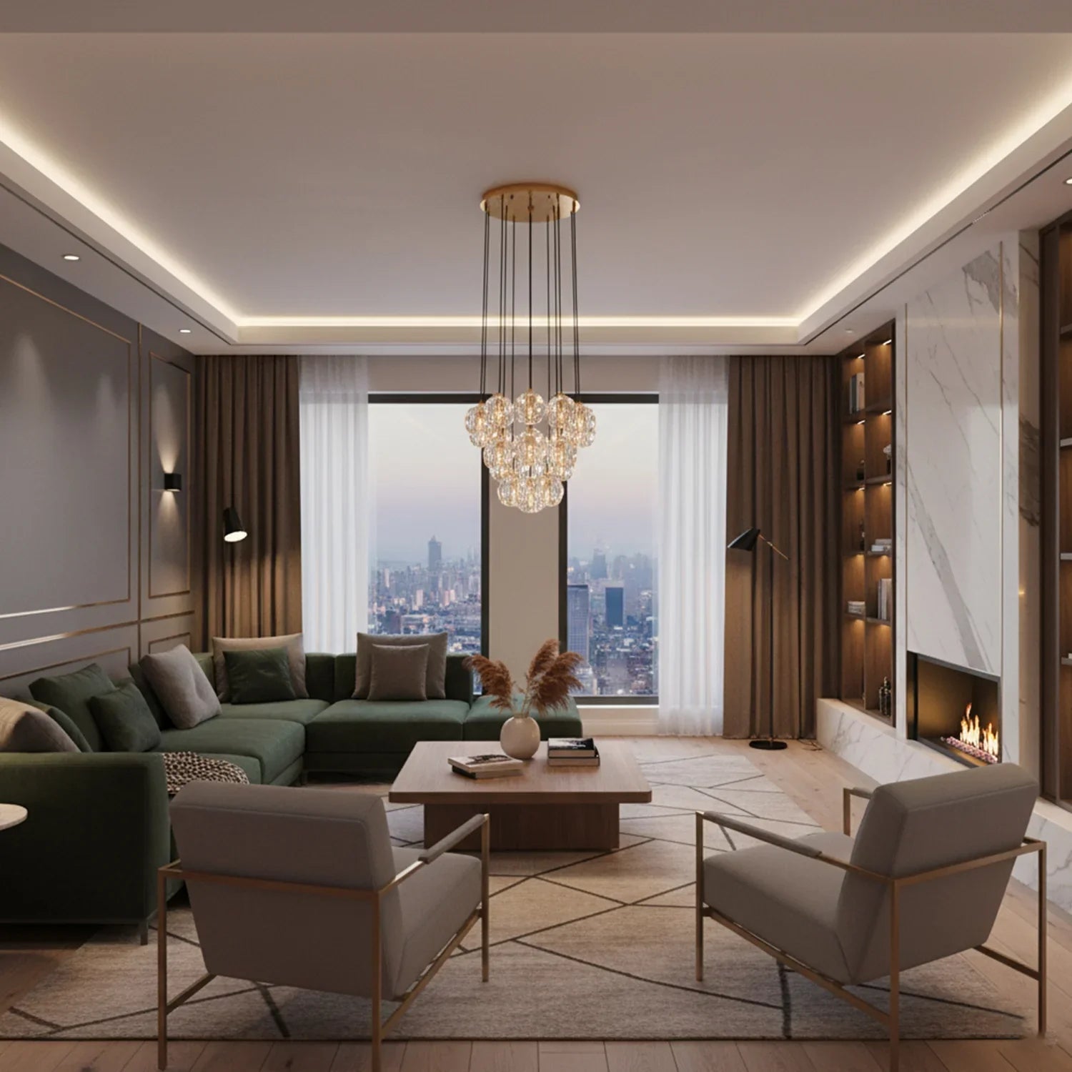 Luxury Faceted Crystal Cluster Chandelier