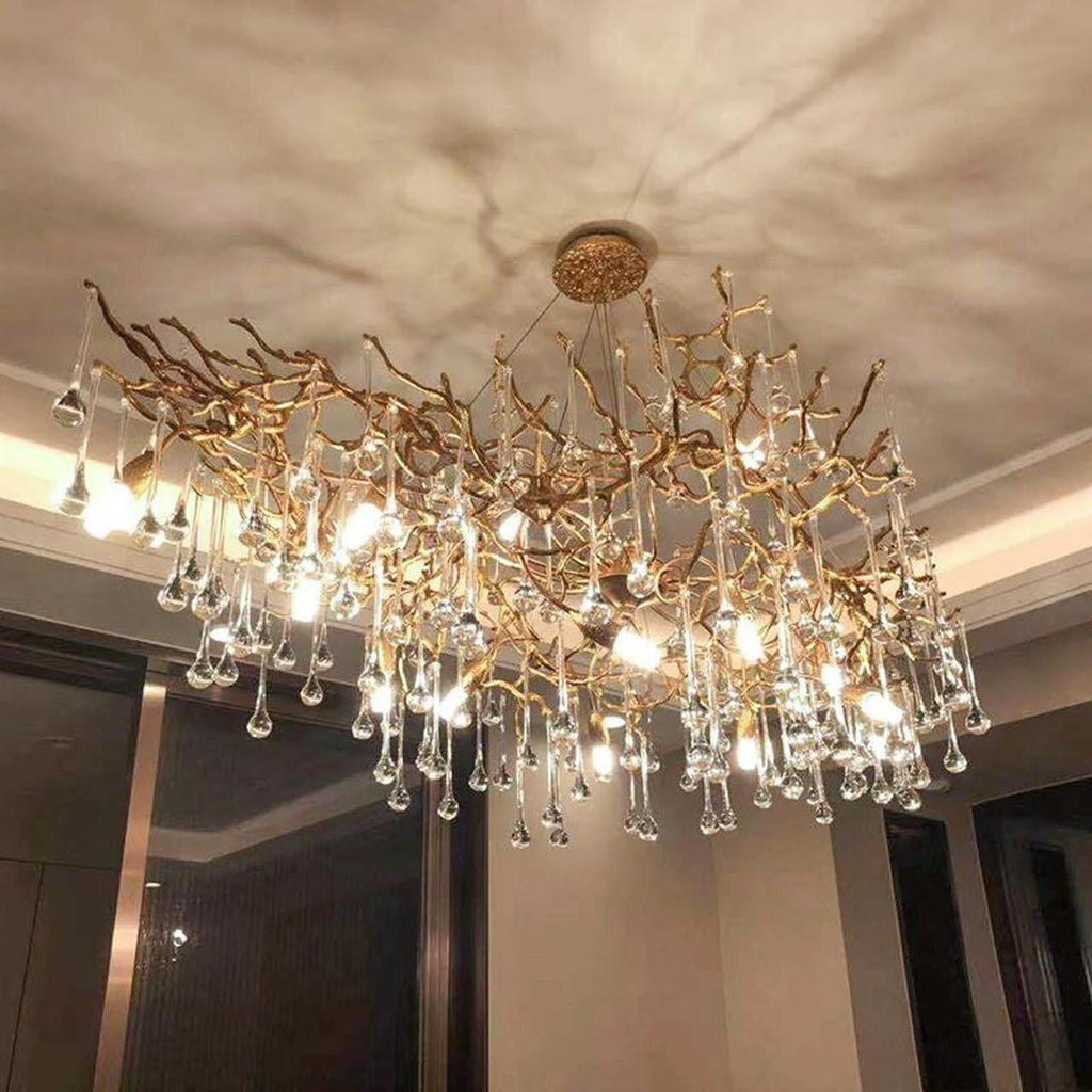 Madelena Crystal Droplet Gold Tree Branch Chandelier - A Chandelier That Looks Like Tree Branches