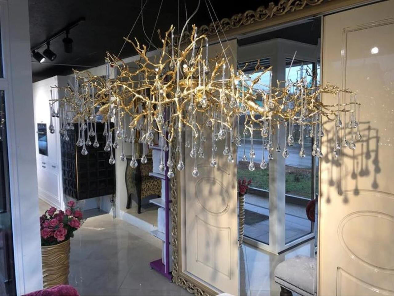 Madelena Crystal Droplet Gold Tree Branch Chandelier - A Chandelier That Looks Like Tree Branches