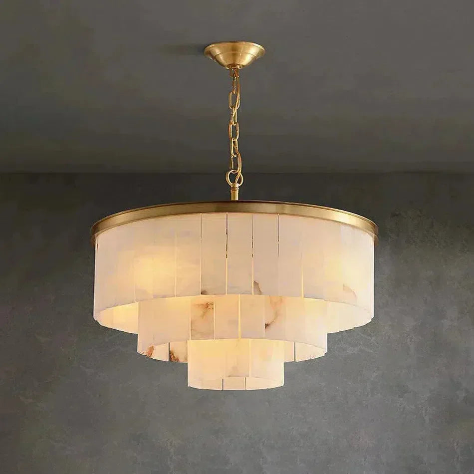Modern Alabaster Tiered Chandelier by Bling Lighting Studio