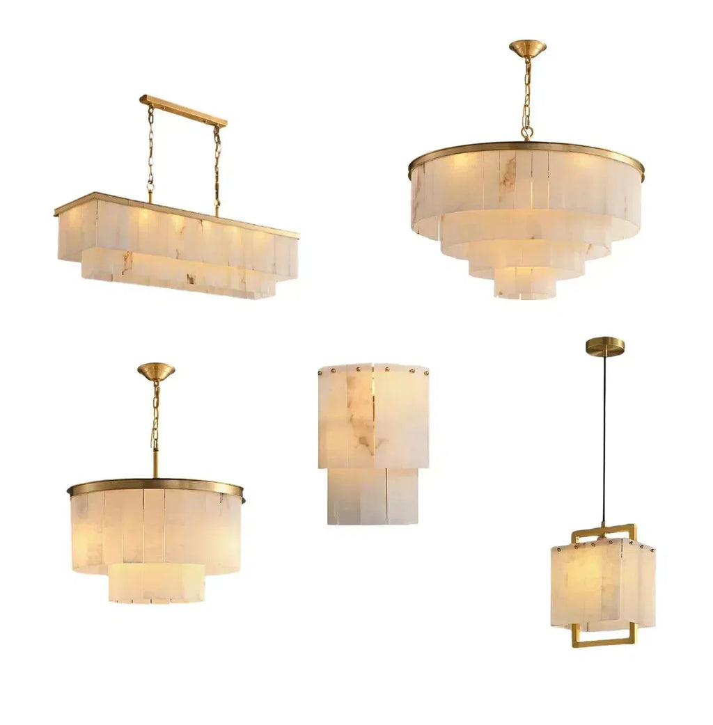Modern Alabaster Tiered Chandelier by Bling Lighting Studio