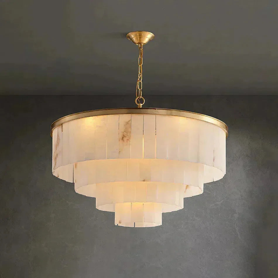 Modern Alabaster Tiered Chandelier by Bling Lighting Studio