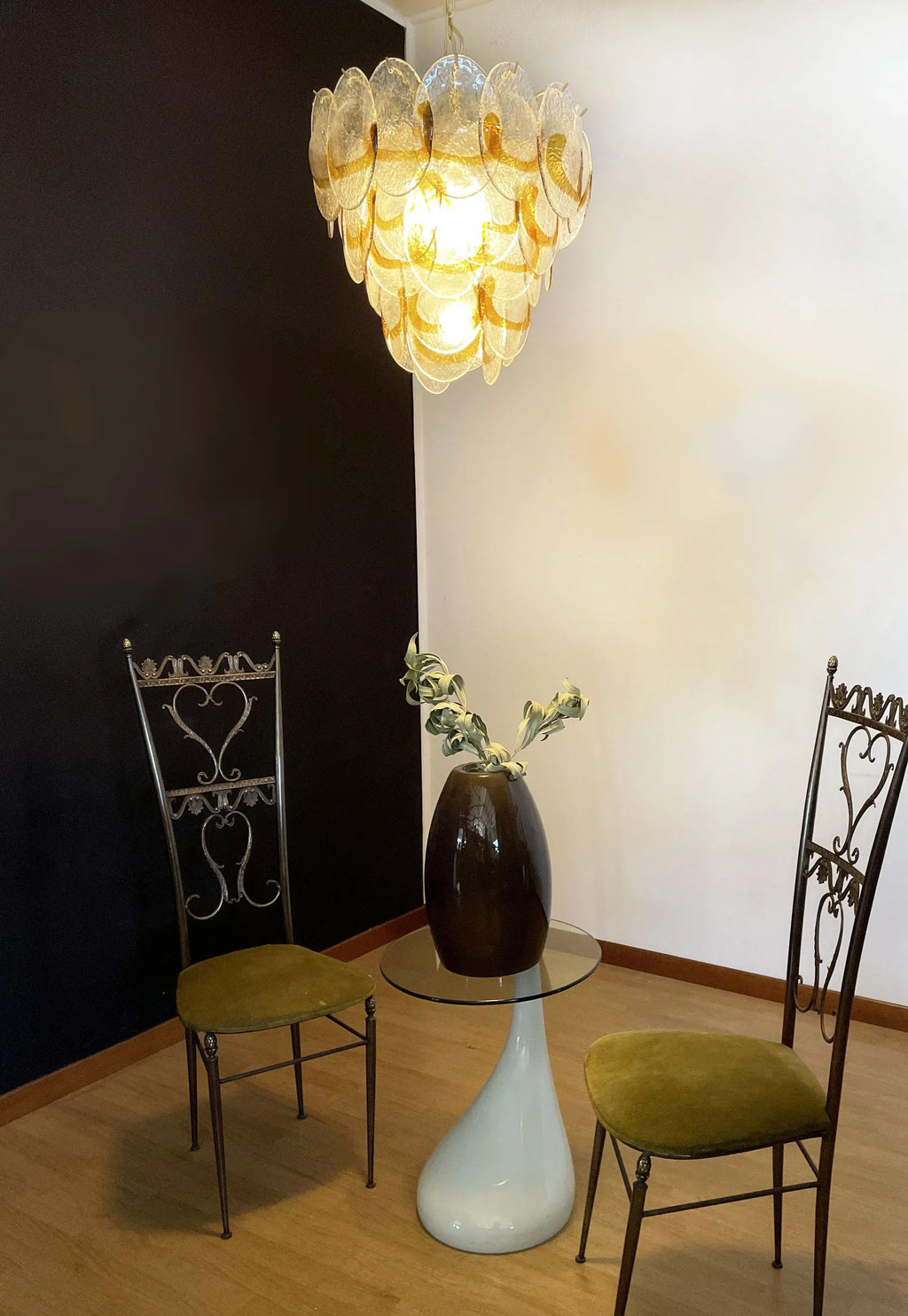 Mazzega Murano Transparent Amber Glasses Chandelier additional product view