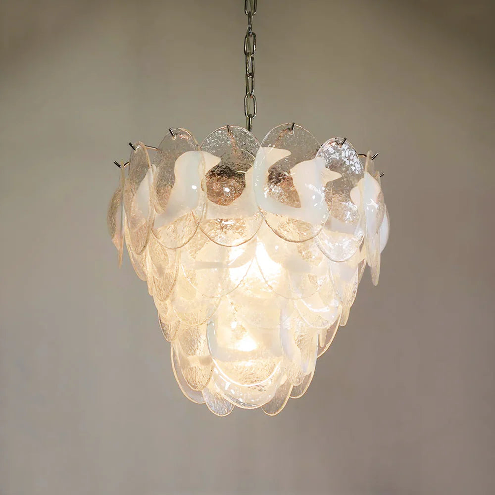 Mazzega Murano Transparent White Glasses Chandelier detail view