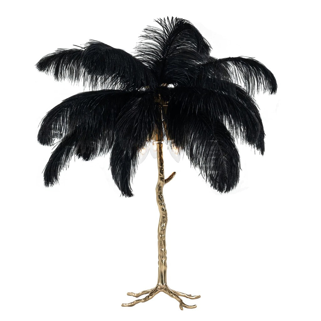 Modern Designer Brass Ostrich Feather Table Lamp Decorative Pure Copper Bedside Light For Women's Bedroom by Bling Lighting Studio