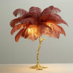 Modern Designer Brass Ostrich Feather Table Lamp Decorative Pure Copper Bedside Light For Women's Bedroom by Bling Lighting Studio