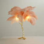 Modern Designer Brass Ostrich Feather Table Lamp Decorative Pure Copper Bedside Light For Women's Bedroom by Bling Lighting Studio