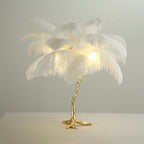 Modern Designer Brass Ostrich Feather Table Lamp Decorative Pure Copper Bedside Light For Women's Bedroom by Bling Lighting Studio