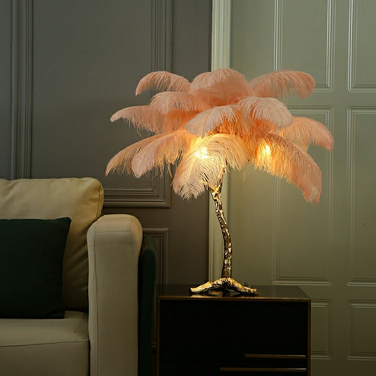 Modern Designer Brass Ostrich Feather Table Lamp Decorative Pure Copper Bedside Light For Women's Bedroom by Bling Lighting Studio