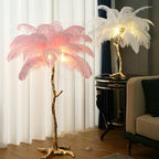 Modern Designer Brass Ostrich Feather Table Lamp Decorative Pure Copper Bedside Light For Women's Bedroom by Bling Lighting Studio