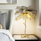 Modern Designer Brass Ostrich Feather Table Lamp Decorative Pure Copper Bedside Light For Women's Bedroom by Bling Lighting Studio