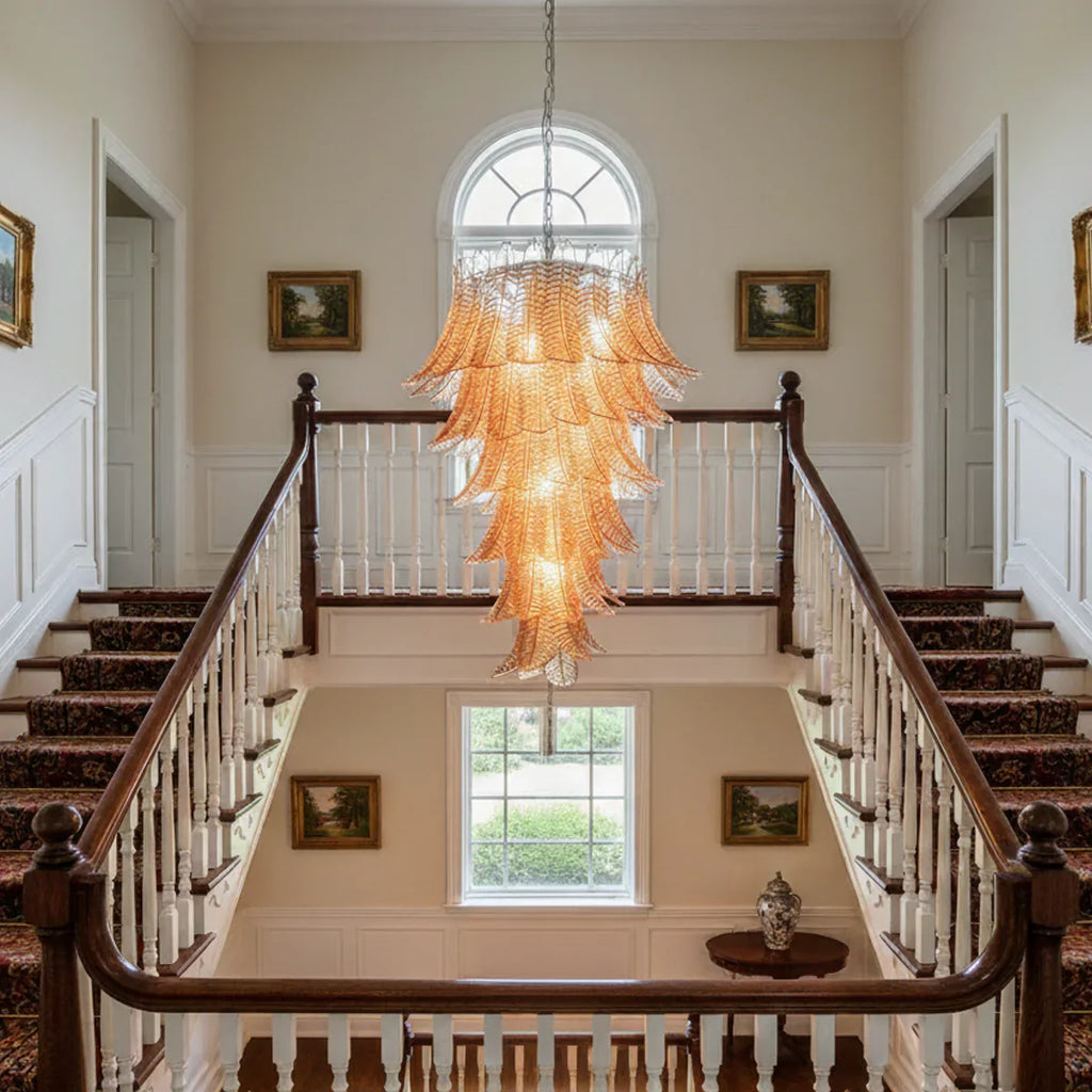 Murano Amber Felch Spiral Chandelier material and finish detail