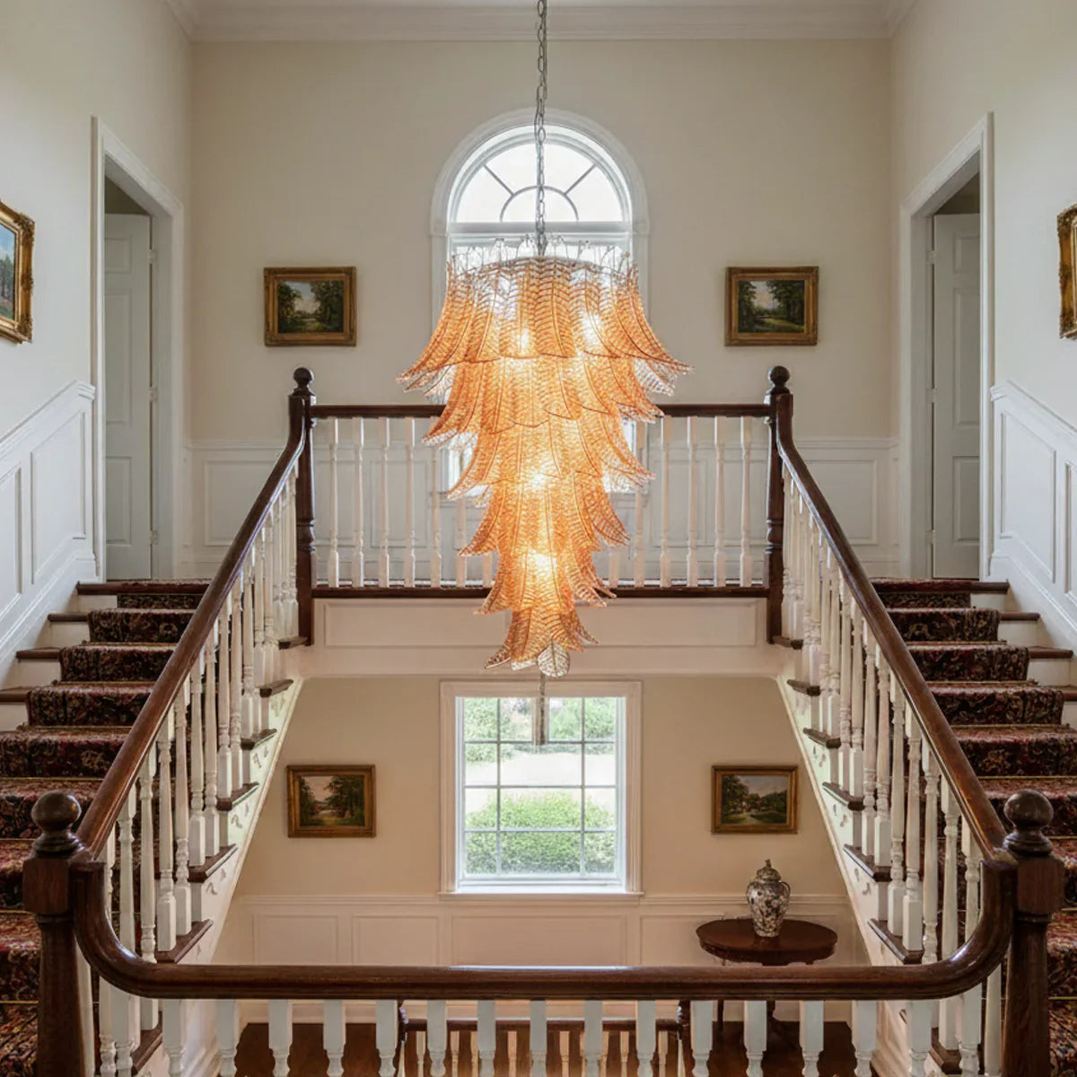 Murano Amber Felch Spiral Chandelier material and finish detail