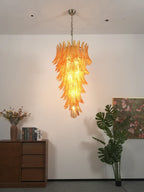 Murano Amber Felch Spiral Chandelier detail view