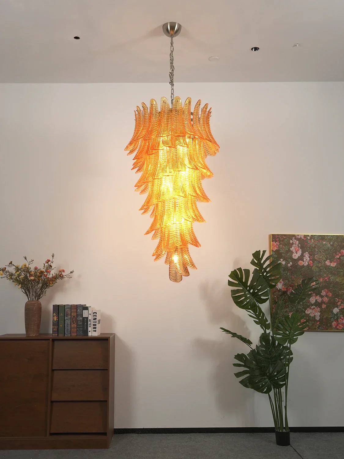 Murano Amber Felch Spiral Chandelier detail view