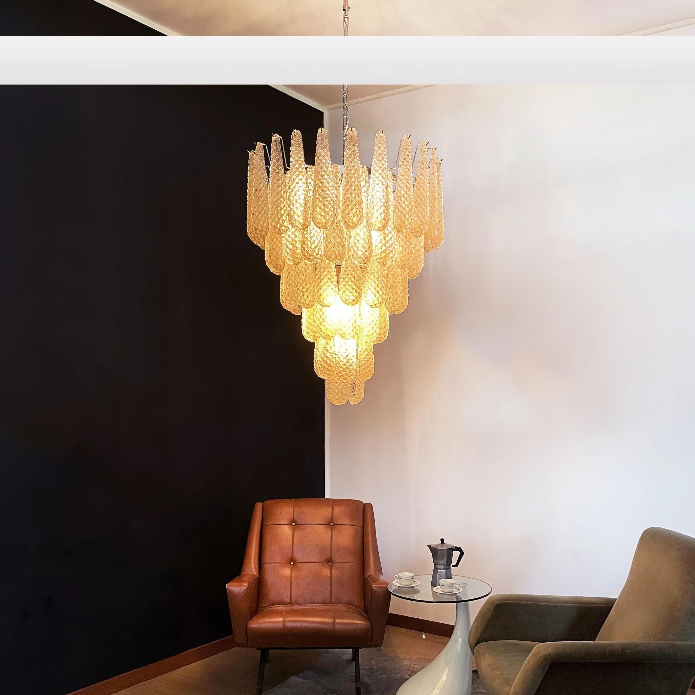 Vintage Amber Murano Glass Petals Drop Chandelier product image