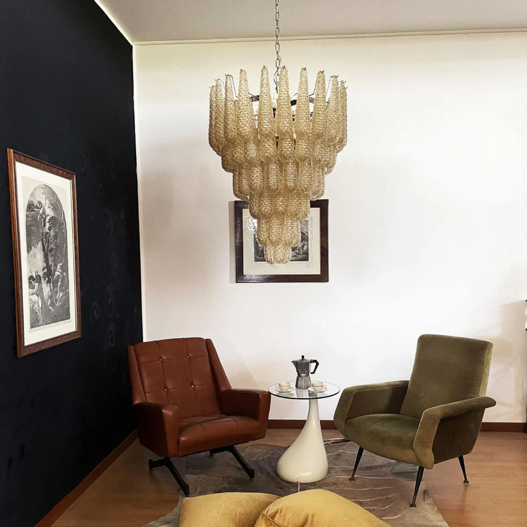 Vintage Amber Murano Glass Petals Drop Chandelier additional product view