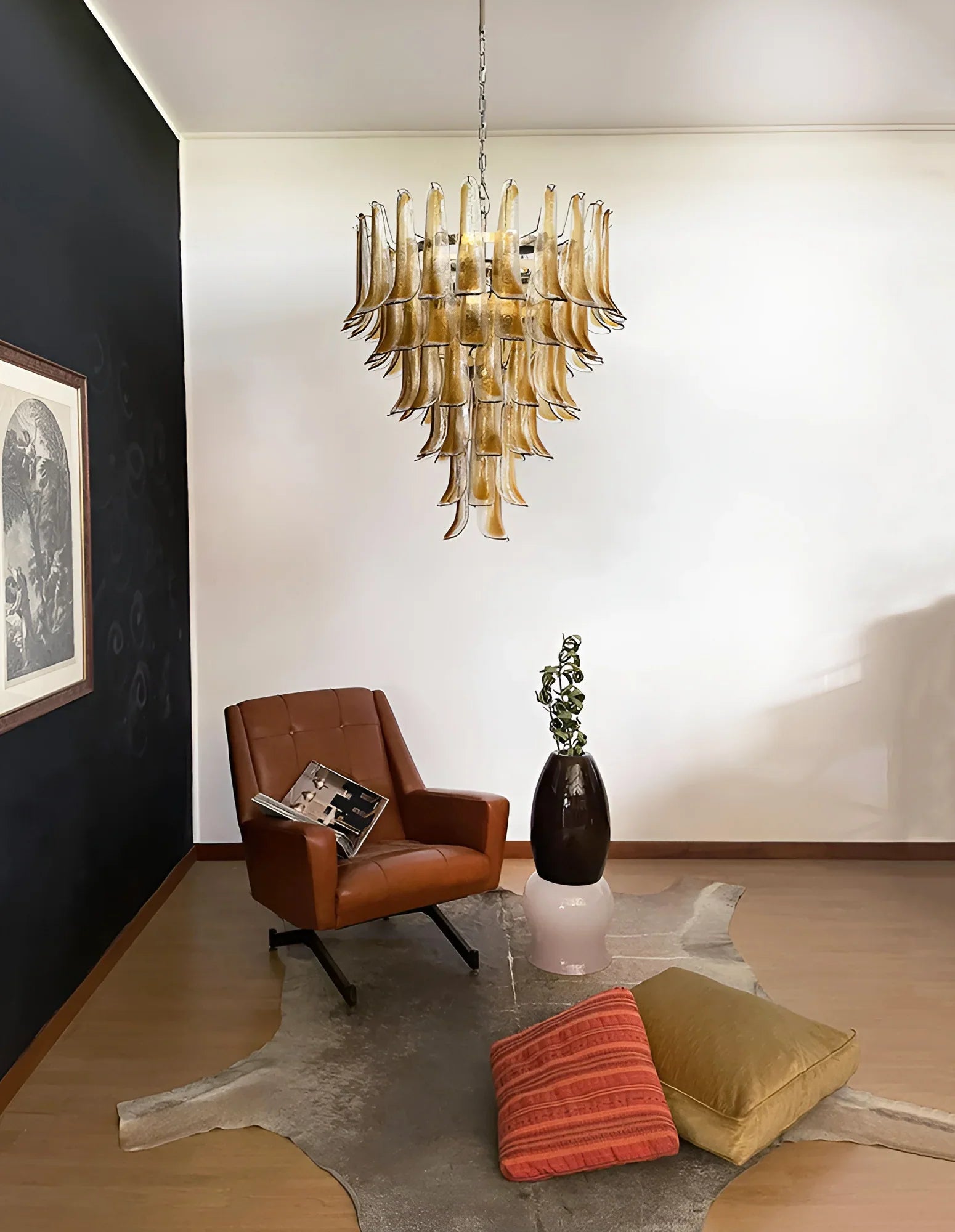 Murano Amber Glass Petals Chandelier material and finish detail