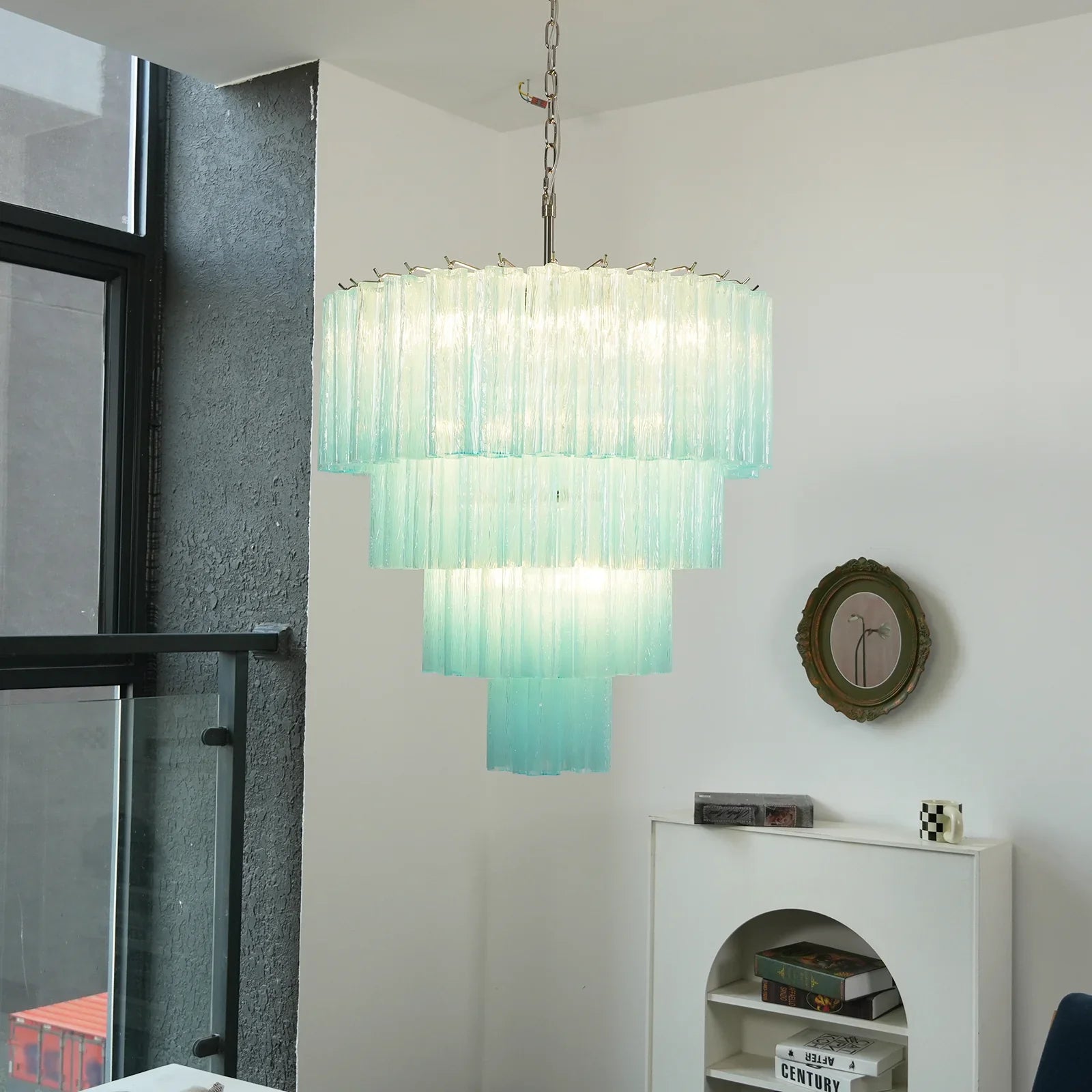 Murano Blue Glass Tubes Chandelier detail view