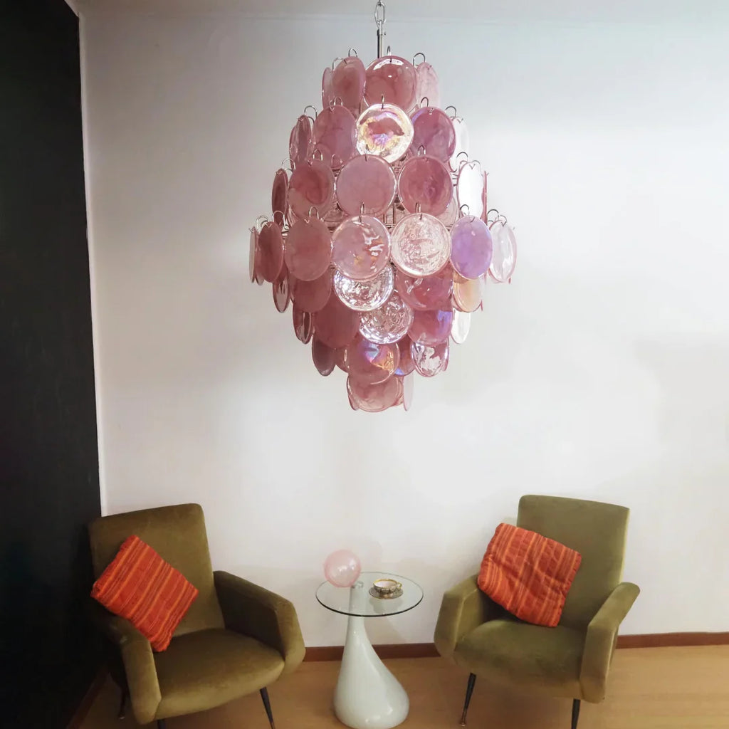 Huge Vintage Murano Pink Disks Chandelier additional product view