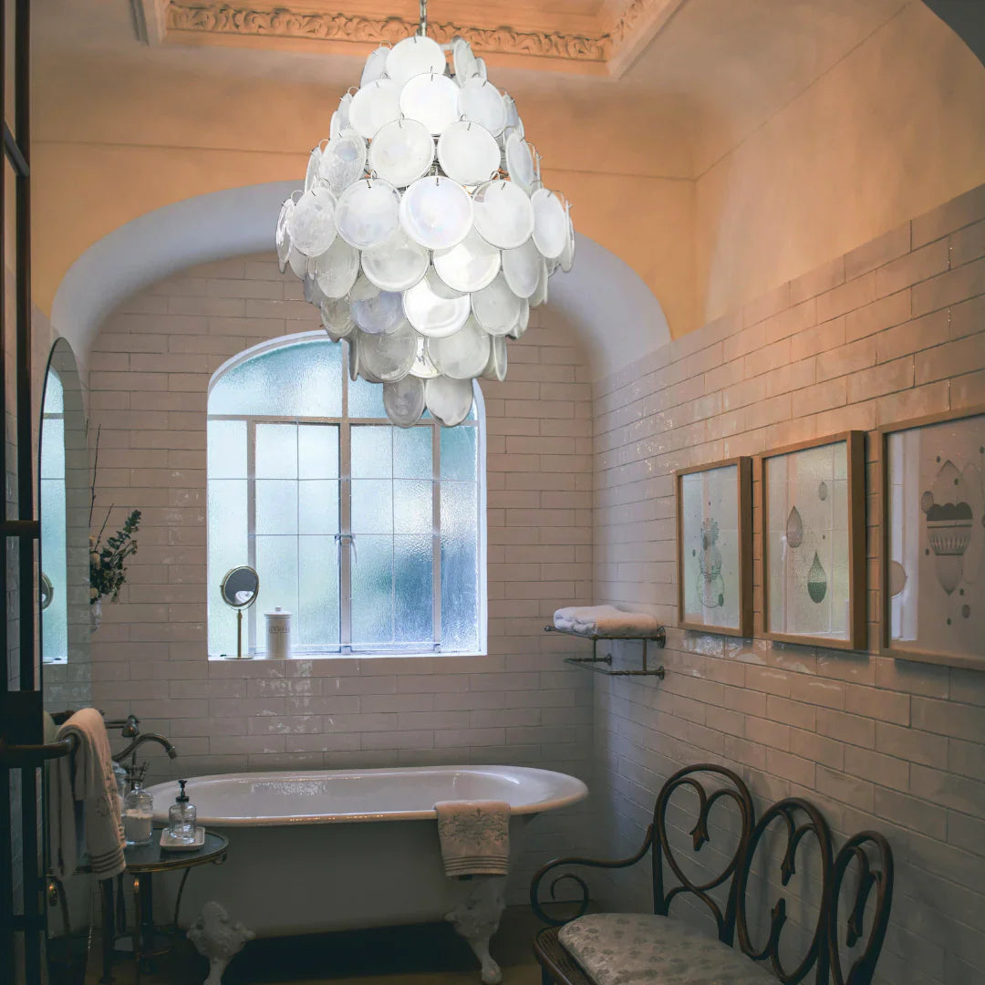 Huge Vintage Murano White Disks Chandelier product image