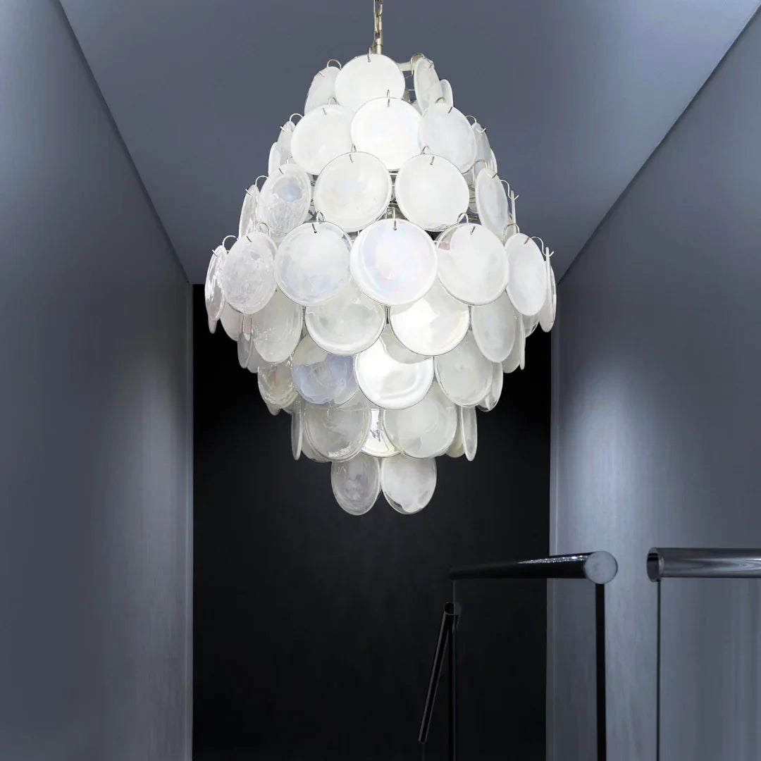 Huge Vintage Murano White Disks Chandelier additional product view