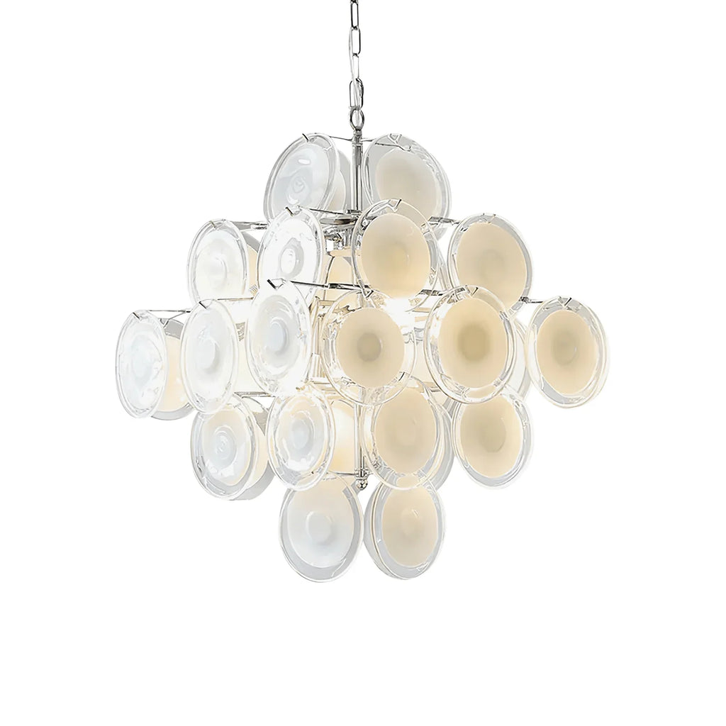 Murano Disc White Clear Glass Chandelier by Bling Lighting Studio